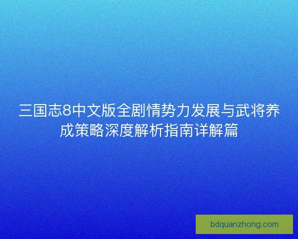 三国志8中文版全剧情势力发展与武将养成策略深度解析指南详解篇